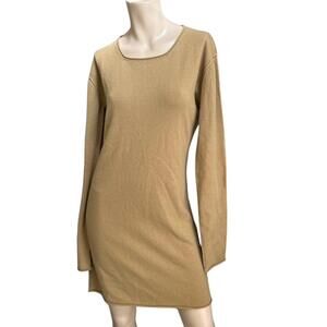 Portolano 100% Cashmere Knit Sweater Dress Tunic Top Beige Cozy Minimalist